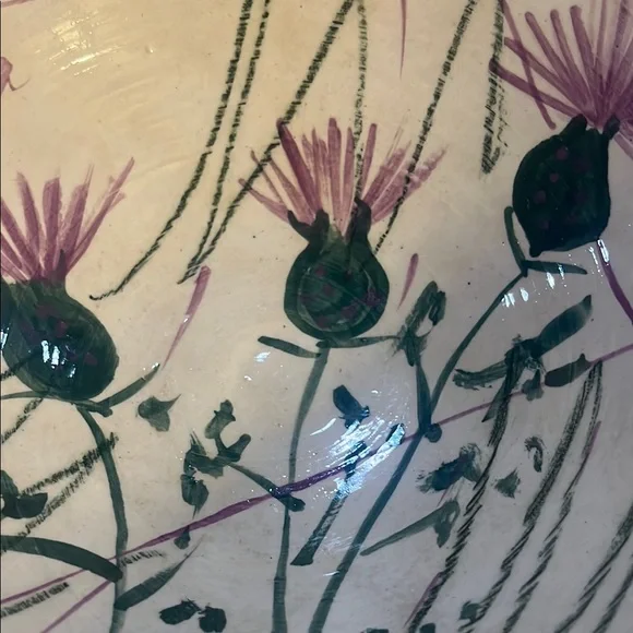 White and Pink Ceramic Art Plate with Floral Design - Picture 5 of 5